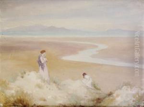 Two Figures Overlooking A Beach Oil Painting by George William, A.E. Russell