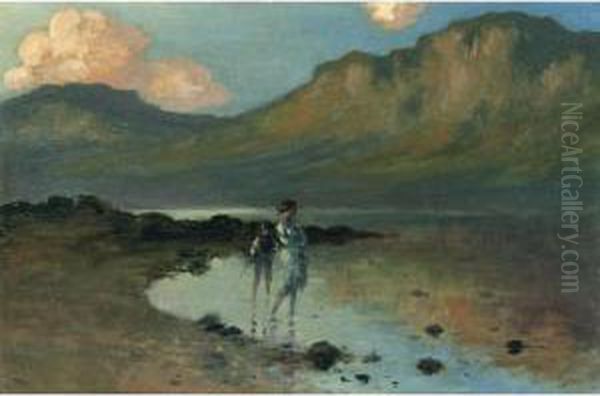 Two Children By The Shore Oil Painting by George William, A.E. Russell