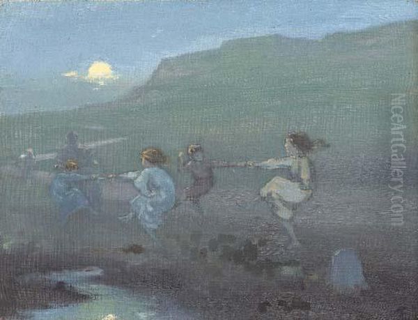 Children Dancing At Dusk Oil Painting by George William, A.E. Russell