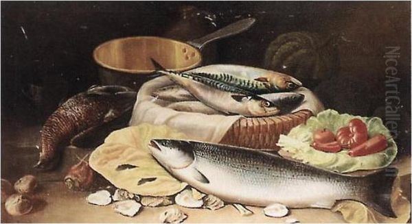 Still Life With Salmon, Trout And Grouse Oil Painting by John Russell