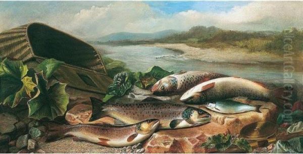 Trout And Bleak On The River Bank Oil Painting by John Russell