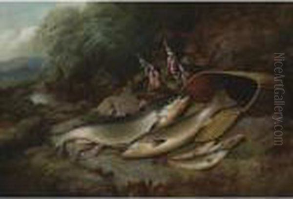 The Day's Catch, Salmon And Trout Oil Painting by John Russell