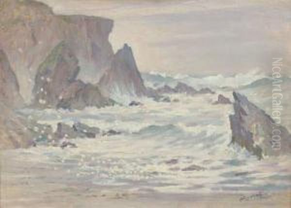 Ecole Australienne, Effet De Vagues Aupres Des Falaises De Vazen A Belle-isle Oil Painting by John Peter Russell