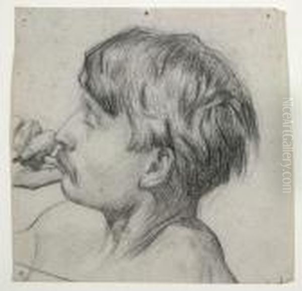 Head Of A Young Man Smoking A Cigarette Oil Painting by John Peter Russell