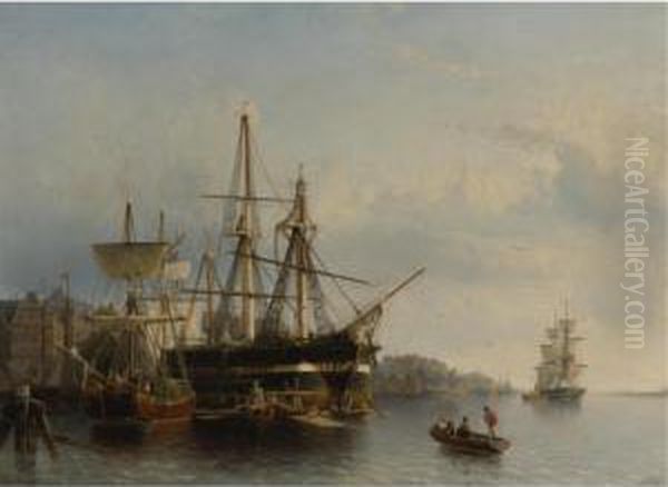 In The Harbor Oil Painting by Johan Adolph Rust