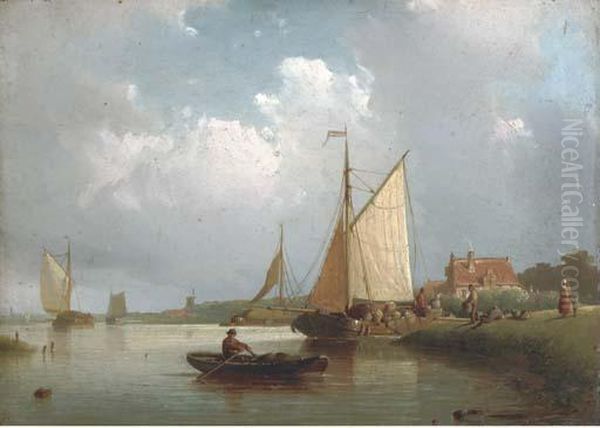 Shipping On A Calm Oil Painting by Johan Adolph Rust