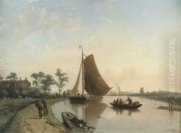 Along The River In Summer Oil Painting by Johan Adolph Rust