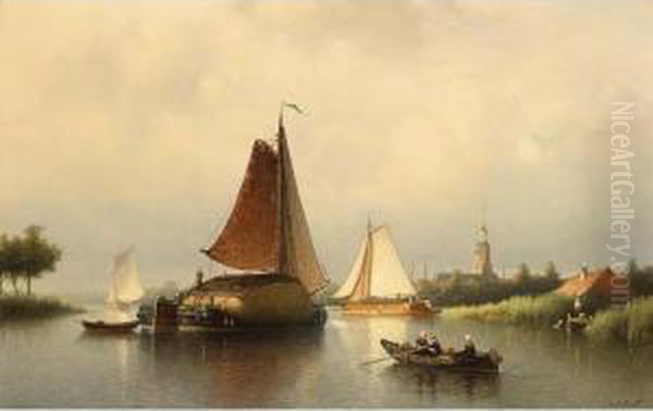 The Hay Barge Oil Painting by Johan Adolph Rust