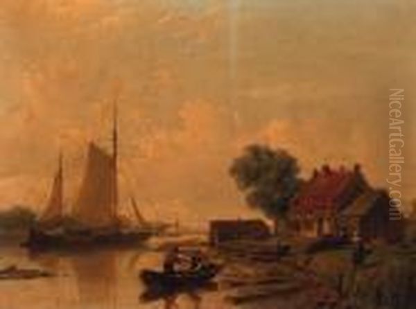 A Shipyard Oil Painting by Johan Adolph Rust