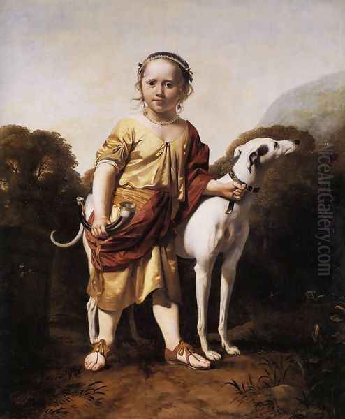 Portrait of a Girl as a Huntress c. 1665 Oil Painting by Caesar Van Everdingen