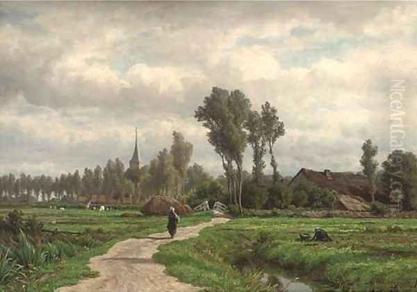 A figure on a village track Oil Painting by Caesar Van Everdingen