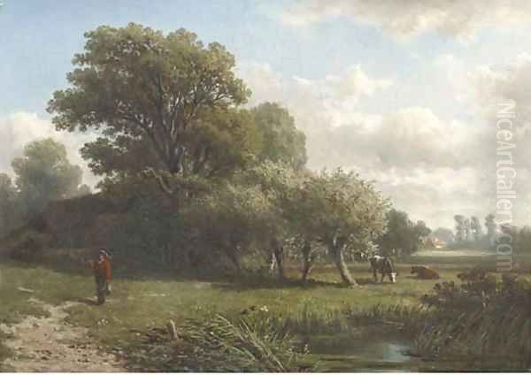 A traveller in a wooded summer landscape Oil Painting by Caesar Van Everdingen