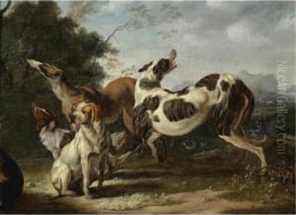 Dogs Getting Ready For The Hunt Oil Painting by Carl Borromaus Andreas Ruthart