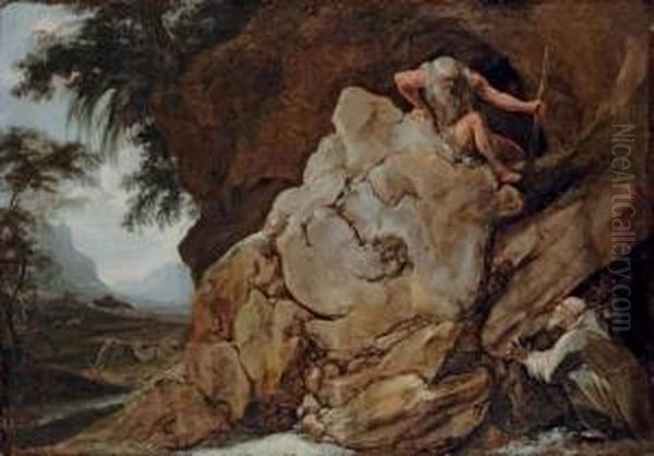 Saint Anthony And Saint Paul The Hermit Oil Painting by Carl Borromaus Andreas Ruthart