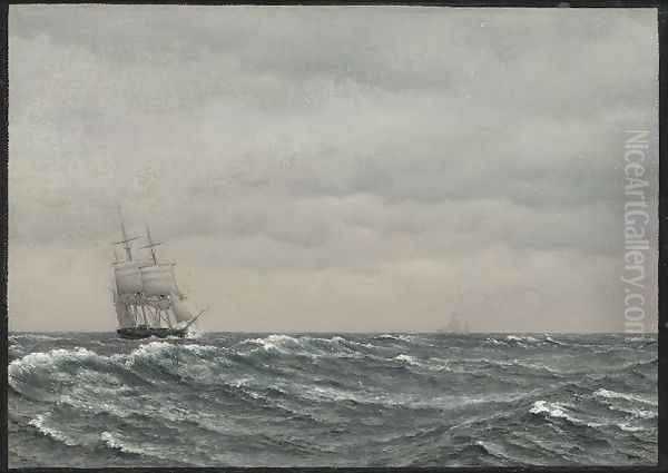 Frigate Sailing in Strong Gales (En Fregat sejler i stærk Kuling) Oil Painting by Christoffer Wilhelm Eckersberg