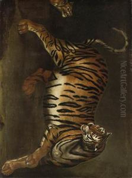 A Tigress And Her Cub Oil Painting by Carl Borromaus Andreas Ruthart