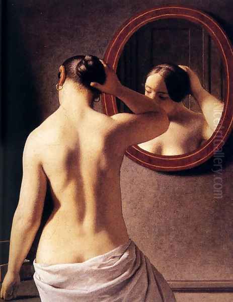 Woman Standing In Front Of A Mirror Oil Painting by Christoffer Wilhelm Eckersberg