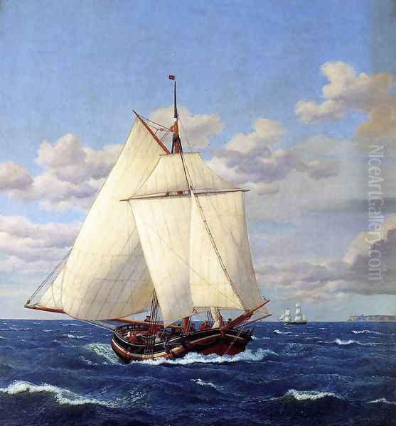 En dansk yacht passerer Stevns Oil Painting by Christoffer Wilhelm Eckersberg