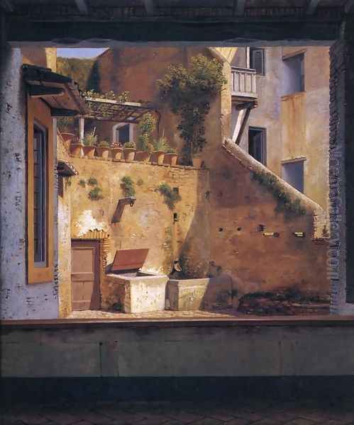 A Courtyard in Rome Oil Painting by Christoffer Wilhelm Eckersberg