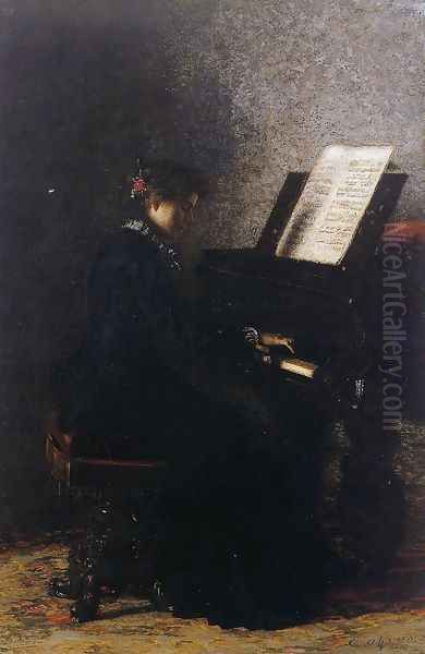 Elizabeth at the Piano 1875 Oil Painting by Thomas Cowperthwait Eakins