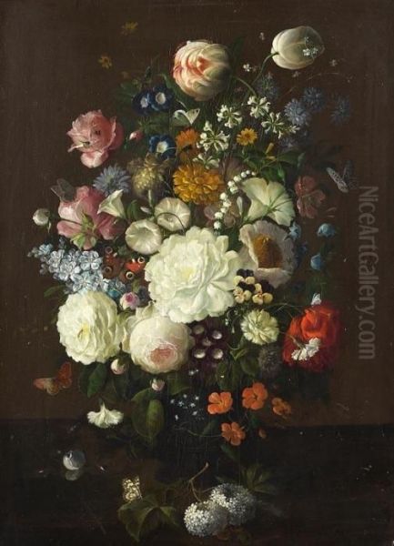 Nachfolge - Blumenstillleben Mit Schmetterlingen Oil Painting by Rachel Ruysch