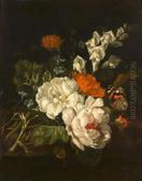 Roses, Chrysanthemums And Forget-me-nots Oil Painting by Rachel Ruysch