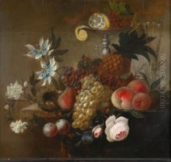 Still Life With Fruit, Flowers And A Bird's Nest Oil Painting by Rachel Ruysch