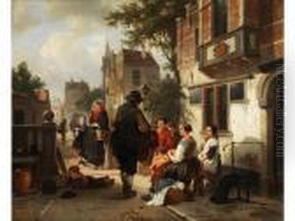 Der Spielmann In Bewegter Gasse Oil Painting by Jan Michael Ruyten