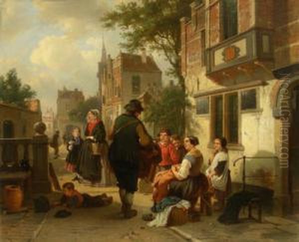 Figures In The Street Old Antwerp Oil Painting by Jan Michael Ruyten