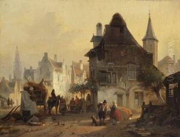 Belgische Strassenszene. Oil Painting by Jan Michael Ruyten