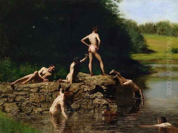 Swimming Oil Painting by Thomas Cowperthwait Eakins