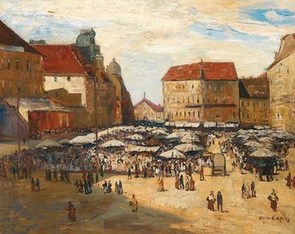 Markttag In Einer Stadt Oil Painting by Hans Ruzicka-Lautenschlager