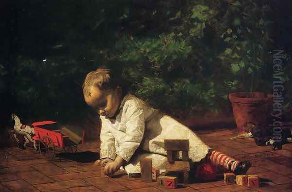 Baby at Play 1876 Oil Painting by Thomas Cowperthwait Eakins