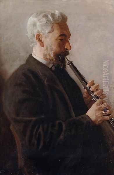 The Oboe Player (or Portrait of Benjamin Sharp) Oil Painting by Thomas Cowperthwait Eakins