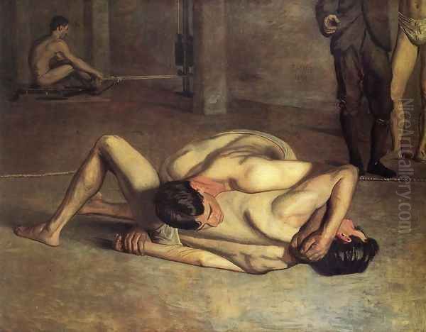 The Wrestlers Oil Painting by Thomas Cowperthwait Eakins