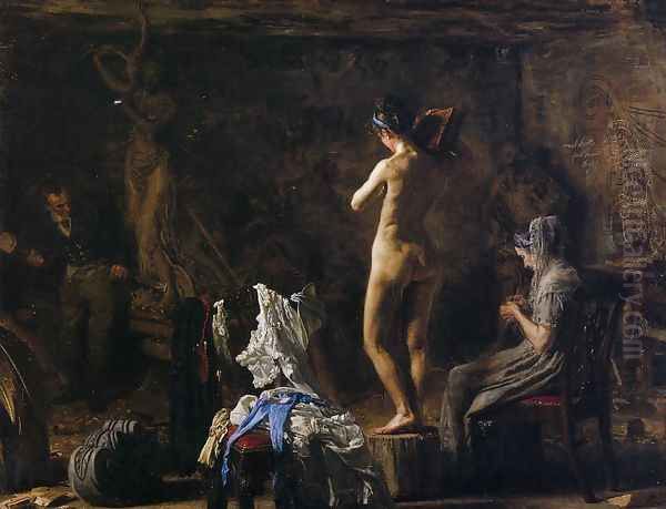 William Rush Carving his Allegorical Figure of the Schuylkill River 1876-77 Oil Painting by Thomas Cowperthwait Eakins