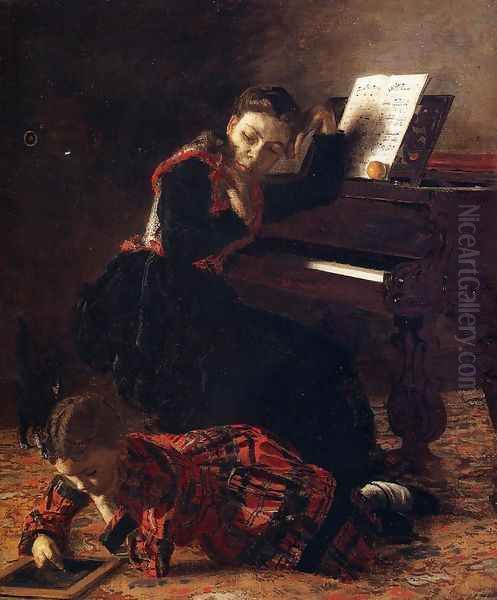 Home Scene (The Sisters of the Artist) 1870-71 Oil Painting by Thomas Cowperthwait Eakins