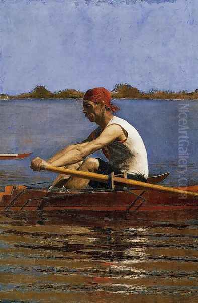 John Biglin in a Single Scull Oil Painting by Thomas Cowperthwait Eakins