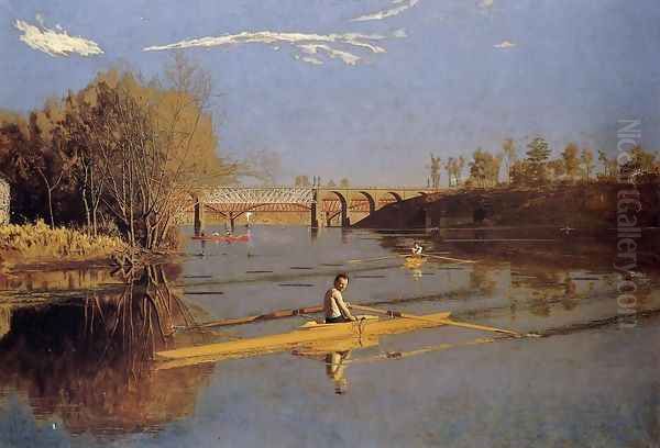 Max Schmitt in a Single Scull, 1871 Oil Painting by Thomas Cowperthwait Eakins