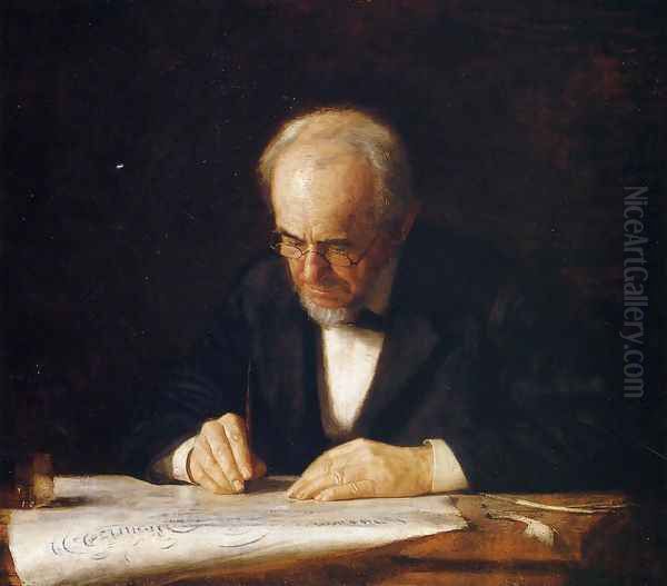 The Writing Master - Portrait of the Artist's Father Oil Painting by Thomas Cowperthwait Eakins