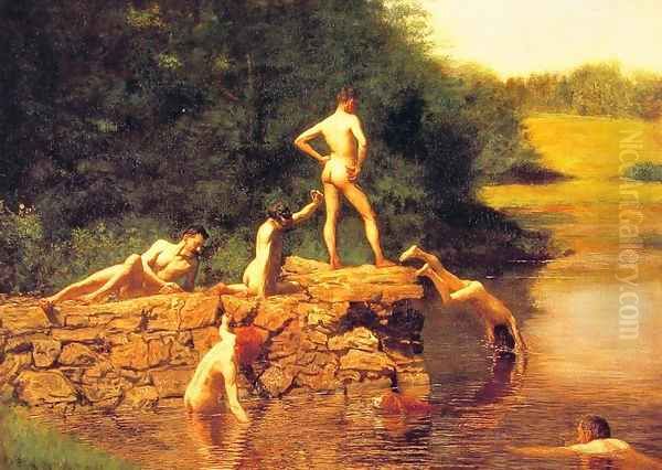 The Swimming hole, 1885 Oil Painting by Thomas Cowperthwait Eakins