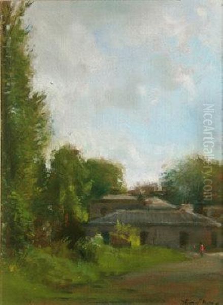 Outhouses, Roundwood Oil Painting by Thomas Darby Ryan