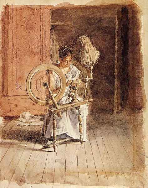 Spinning, 1881 Oil Painting by Thomas Cowperthwait Eakins