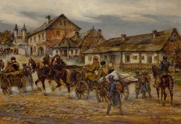 Eskorta Zolnierzy Rosyjskich Oil Painting by Tadeusz Rybkovski