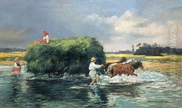 Przeprawa Przez Brod, 1906 R. Oil Painting by Tadeusz Rybkovski