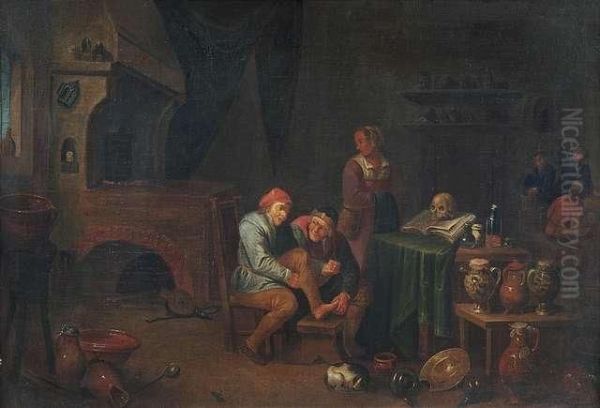 At A Doctor's Studio. 
At An Alchemist'slaboratory. Oil Painting by David The Younger Ryckaert