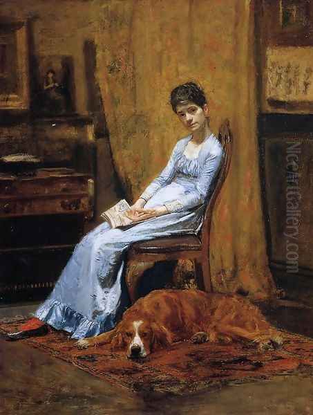 The Artist's Wife and his Setter Dog (Susan Macdowell Eakins) Oil Painting by Thomas Cowperthwait Eakins