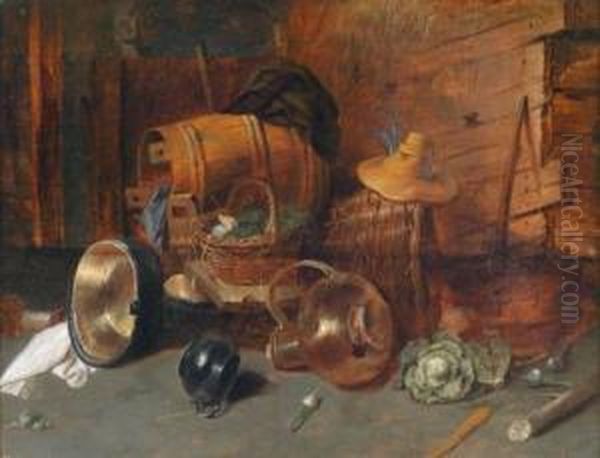 Bauerliches Interieur Miteinem Fass Oil Painting by David The Younger Ryckaert