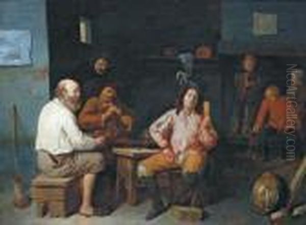 Scena Di Osteria Con Contadini Che Fumano E Giocano Oil Painting by David The Younger Ryckaert