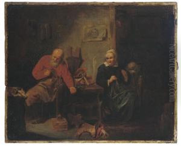 Peasants In An Interior Oil Painting by David The Younger Ryckaert